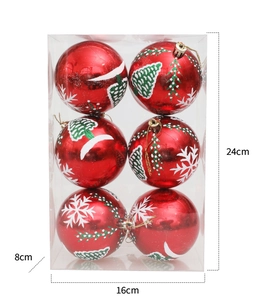 Detail of 6pcs 8cm Christmas ball set with snowflake patterns and size 24x16x8cm