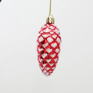 Red pine cone Christmas ball with white snow glitter and gold cap for tree decoration
