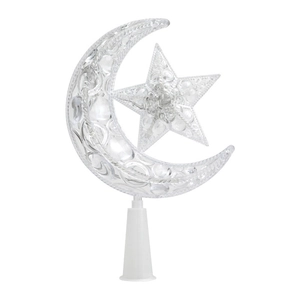 Punta per albero di Natale a stella e luna in plastica con motivo a rilievo