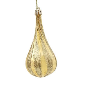 Goldener Weihnachtsanhänger in Tropfenform mit Glitzerspiralen und polierter Oberfläche für Bäume