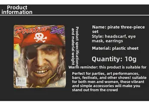 Three-piece pirate costume set with red headband, black eye patch and gold earring