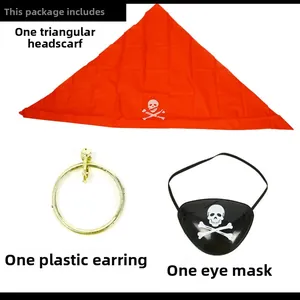 Halloween pirate accessory set with skull headscarf, eye patch and golden earring
