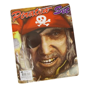 Pirate costume accessory set packaging featuring eyepatch, earring and headscarf for cosplay