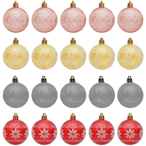 Pack de 20 bolas de Navidad de PET de 6 cm con patrones de copos en varios colores vivos