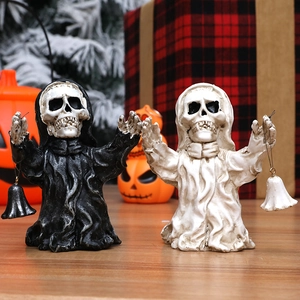 Gothic reaper skeleton statues with bells for Halloween and home mantelpiece decor