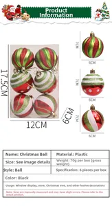 Detailed size specifications for 6cm red and green hand-painted plastic Christmas ball ornaments