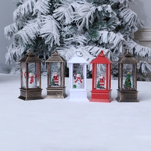 Lanterna di Natale Vintage in Plastica con Glitter ad Acqua LED Neve Globo Luce Notturna Decorazioni Casa Babbo Natale Pupazzo di Neve