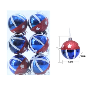 Set of 6 patriotic red, white and blue Christmas ball ornaments with stars and stripes
