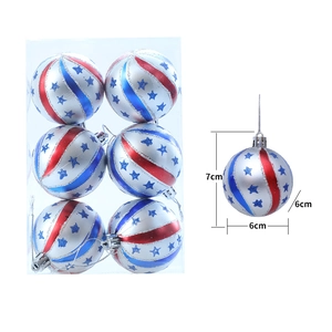 Set of 6 patriotic Independence Day hanging ornaments with red blue stripes and stars