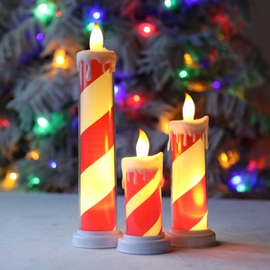 Christmas LED Electronic Candle Light Flameless Teardrop Candle Red White Striped Candy Cane Style Atmosphere Decorative Lamp