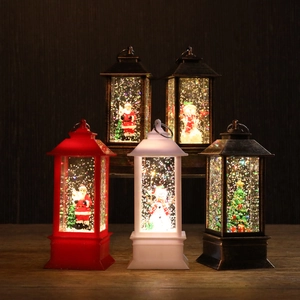 Lanterne natalizie vintage con scene di Babbo Natale e pupazzi di neve ed effetto glitter