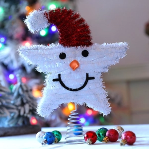 Christmas Tree Topper Star Snowman Design LED Luminous Iron Art Glitter Cloth Tree Top Star For Holiday Party Home Decor