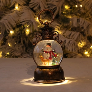 Lanterne boule à neige de Noël vintage avec bonhomme de neige et renne, éclairage LED doux