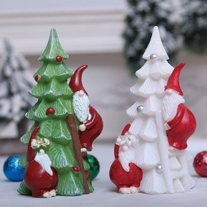 Christmas tree resin figurines featuring cute Santa climbing a ladder for home table decor