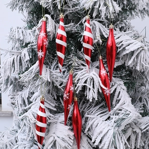 Colgantes de Árbol de Navidad con Forma de Carámbano Pintados Galvánicos de Plástico con Copos de Nieve y Rayas Espirales para Decoración de Fiestas