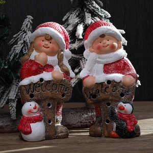Christmas ceramic figure desk decoration with Welcome signs and festive characters