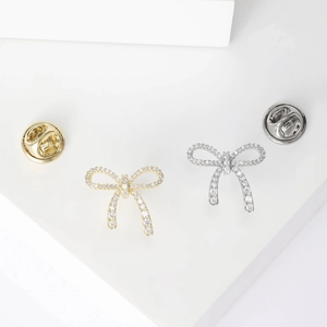 Elegant Copper Bow Brooch For Women Micro Inlaid Zirconia Niche Design Korean Style Commuter Fashion Lapel Pin Jewelry