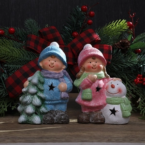 Cute magnesium oxide Christmas doll ornaments with stars and pine needle background