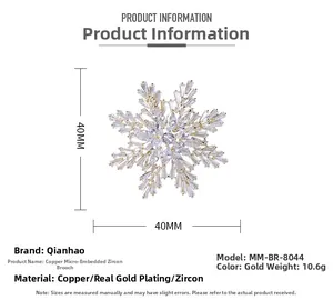 Détails de la broche flocon en zircone avec marquages de dimension 40 mm x 40 mm