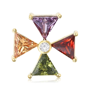 Luxueuse Broche en Croix en Cuivre Plaqué Or avec Zirconia Multicolore Petite Épingle de Revers Femme Accessoire de Bijoux