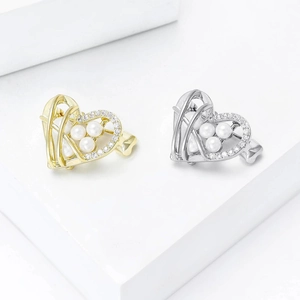 Elegante Spilla a Cuore per Donna Rame Placcato Oro Argento Con Micro Zirconi Intarsiati Künstliche Perle Sintetiche Gioiello a Cuore