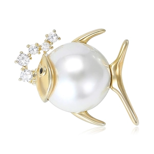 Broche Mignonne Poisson Tropical Künstliche Perle et Zircon Plaqué Or Argent Cuivre Épingle Forme Animale pour Femmes Bijoux