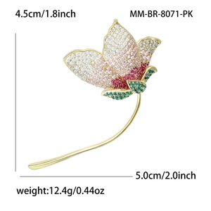 Elegant floral brooch with micro-pave gradient cubic zirconia and gold-plated metal base