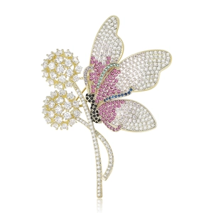 Spilla Coreana di Moda in Rame a Farfalla e Tarassaco per Donna Oro Multicolore Zirconia Intarsiata Gioielli per Giacca Regalo
