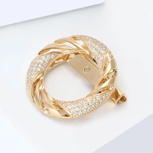 Minimalist gold circle silk scarf buckle with twisted texture and micro-pave zircons
