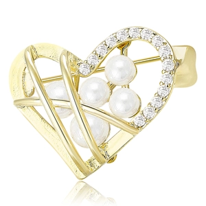 Eleganter Herz Brosche Kupfer Zirkonia Künstliche Perle Minimalistische Mode Reversnadel Für Damen Hochzeit Bankett Kleidung Accessoires