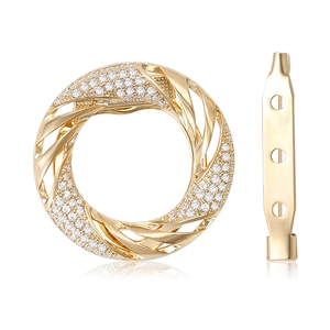 Fashion Simple Round Zirconia Brooch Gold Copper Scarf Buckle For Women Luxury Geometric Micro Inlaid Daily Office Jewelry