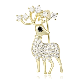 Mignonne Broche Renne en Cuivre Avec Ornement en Strass Épingle à Col Anti-Exposition Élégante Broche Animale Bijoux pour Femmes Hommes