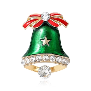 Exquisite Christmas Bell Alloy Rhinestone Brooch For Women Festive Red Bow Green Enamel Inlaid Pin Fashion Jewelry Gift