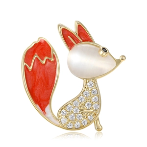 Cute Little Fox Brooch Copper Micro Pave Zirconia Cat Eye Stone Enamel Animal Lapel Pin For Women Clothing Decoration Jewelry