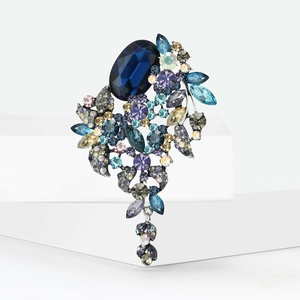 Vintage Luxueuze Bloem Brosche Grote Ovale Kristallen Hoofdsteen Multicolor Strass Koperlegering Brosche Voor Dames Pak Accessoires