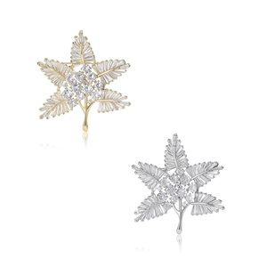 Elegant Copper Maple Leaf Brooch Micro Pave Zirconia Pin For Women Suits Overcoat Accessories Fashion Jewelry Gift