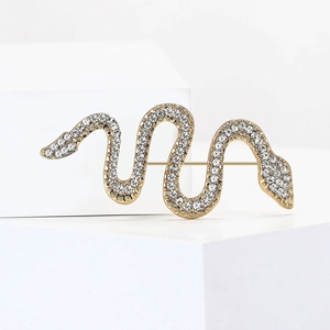 Exquisite gold-tone snake brooch with sparkling rhinestones for suits and coats