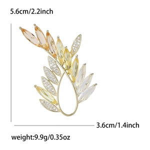 Luxurious olive branch brooch with amber zircon and gold metal plating for women suit