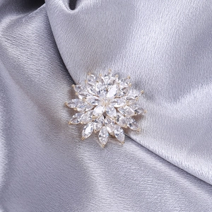 Elegant marquise-cut zircon snowflake brooch for suits on grey silk fabric