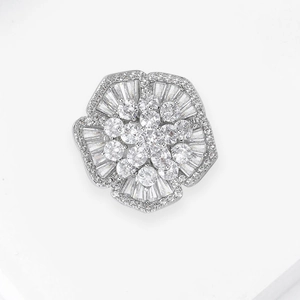 Elegant silver flower brooch with micro-pave zircon crystals for women outfits