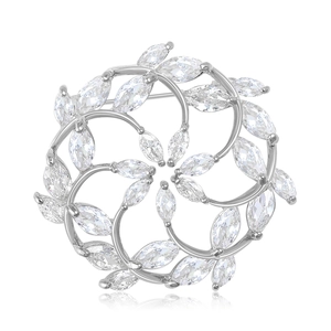 Elegante Kupfer Blumenkranz Brosche Für Damen Mikro-Inlay Zirkonia Rundes Hohles Design Mode Anzug Reversnadel Schmuck