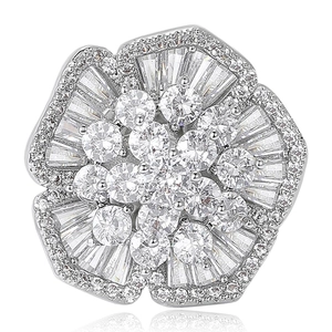 Élégante Broche Fleur en Cuivre et Zirconia pour Femmes Petite Épinglette Florale pour Accessoires de Cardigan Écharpe Argent