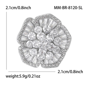 Elegant floral brooch with micro-pave zircons on a silver metal base for women