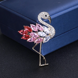 Eleganter Flamingo Brosche Für Damen Kupfer Zirkonia Rosa Vergoldet Tier Reversnadel Schmuck Zubehör Für Anzüge