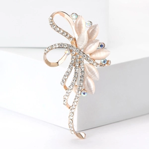 Elegante Legierung Strass Künstlicher Katzenaugenstein Blumenstrauß Brosche Für Damen Mode Blumen Schleife Anstecknadel Schmuck Geschenk