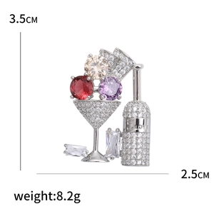 Cocktail bottle and glass brooch with micro-set cubic zirconia for elegant fashion styling
