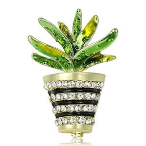 Mini Cactus Potted Plant Brooch For Women Men Creative Enamel Drip Oil Rhinestone Botanical Brooch Simple Fashion Clothing Accessory
