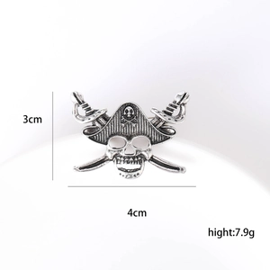 Vintage punk silver alloy pirate skull and cross swords brooch pin for men accessory