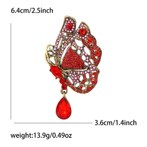 Détails de la broche papillon vintage avec strass et spécifications de dimensions
