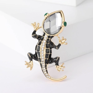 Vintage Alloy Gecko Brooch For Men Women Rhinestone Lizard Animal Pin Retro Enamel Fashion Corsage Jewelry Accessory